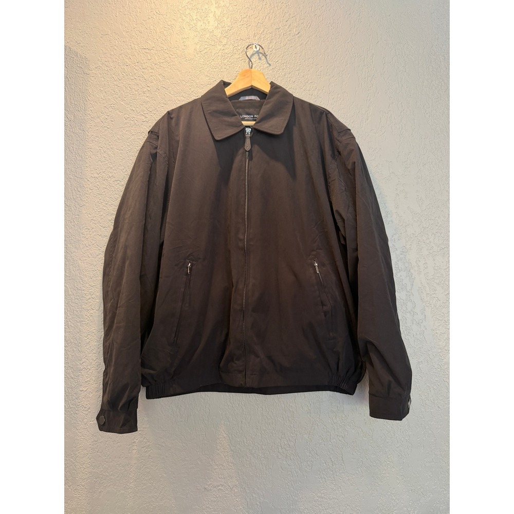 London Fog Collection Mens Black Microfiber Full Zip Windbreaker Jacket Large